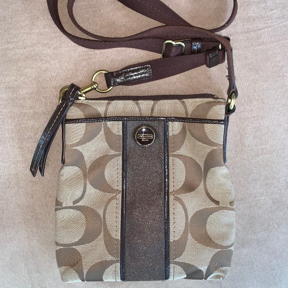 Coach Brown Signature Fabric Crossbody Bag
